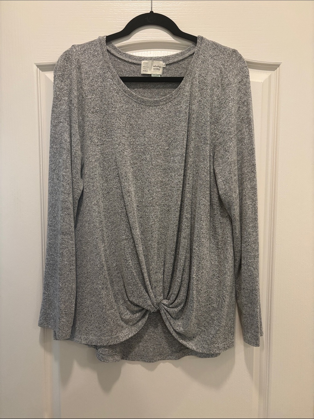 Anthropologie Saturday Sunday Grey Knot-Front Long Sleeve Top -